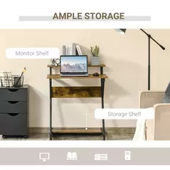 HOMCOM Industrial Computer Desk with Monitor Stand, 70 x 60cm Compact Desk for Small Spaces, Home Office Desk, Rustic Brown - 4