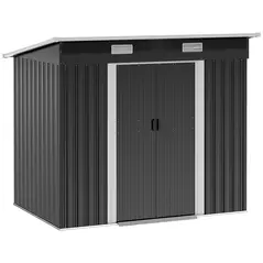 Outsunny 7 x 4ft Outdoor Storage Shed with Foundation Kit, Lean to Metal Garden Shed for Log, Rubbish Bin, Tool, Lawnmower, Bike, Patio and Lawn Use, Black - 1
