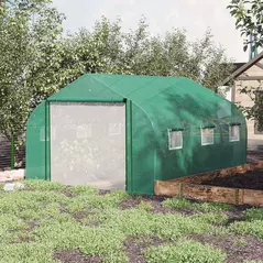 Outsunny Walk-in Polytunnel Garden Greenhouse, Outdoor Mesh Door Greenhouse with PE Cover and 6 Windows, 3.5 x 3 x 2m, Green - 2