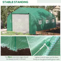 Outsunny Walk-in Polytunnel Garden Greenhouse, Outdoor Mesh Door Greenhouse with PE Cover and 6 Windows, 3.5 x 3 x 2m, Green - 5