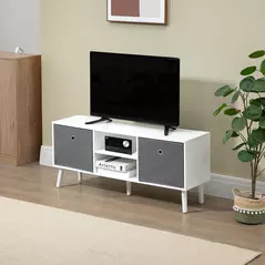 HOMCOM TV Cabinet Stand Unit for TVs up to 50'' with Foldable Drawers, Entertainment Centre for Living Room White - 2