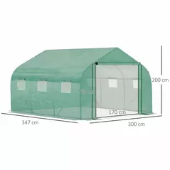 Outsunny Walk-in Polytunnel Garden Greenhouse, Outdoor Mesh Door Greenhouse with PE Cover and 6 Windows, 3.5 x 3 x 2m, Green - 3