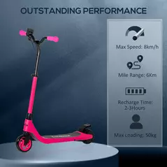 HOMCOM Electric Scooter for Kids 6+, Foldable E Scooter, Up to 8 KM/H, Maximum Range 6 KM, Adjustable Height, Pink - 7