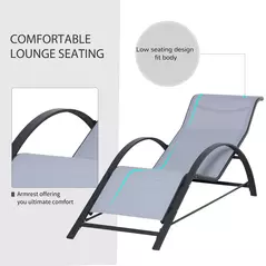 Outsunny 3 Pieces Lounge Chair Set Metal Frame Garden Outdoor Recliner Sunbathing Chair with Table, Light Grey - 4