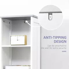 kleankin Tall Bathroom Storage Cabinet with 3 Tier Shelf, Cupboard, Drawer, Door, Freestanding Linen Tower, Slim Side Organizer, White - 7