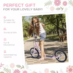 HOMCOM Stunt Scooter, Kids Scooter with 16" Big Wheels, Adjustable Height, Dual Brakes, for Ages 5+ Years, Pink - 6