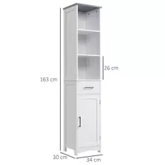 kleankin Tall Bathroom Storage Cabinet with 3 Tier Shelf, Cupboard, Drawer, Door, Freestanding Linen Tower, Slim Side Organizer, White - 3