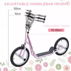 HOMCOM Stunt Scooter, Kids Scooter with 16" Big Wheels, Adjustable Height, Dual Brakes, for Ages 5+ Years, Pink - 4
