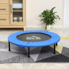 HOMCOM 40" Mini Fitness Trampoline Home Gym Yoga Exercise Rebounder Indoor Outdoor Jumper with Safety Pad, Support Up to 150 KG, Blue and Black - 2