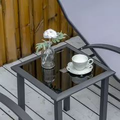 Outsunny 3 Pieces Lounge Chair Set Metal Frame Garden Outdoor Recliner Sunbathing Chair with Table, Light Grey - 8