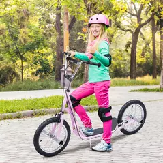 HOMCOM Stunt Scooter, Kids Scooter with 16" Big Wheels, Adjustable Height, Dual Brakes, for Ages 5+ Years, Pink - 2