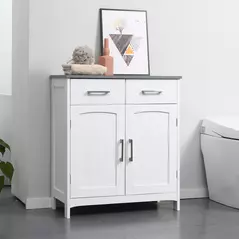kleankin Freestanding Bathroom Cabinet, Storage Cupboard with 2 Drawers, Double Doors, Adjustable Shelf, White - 2