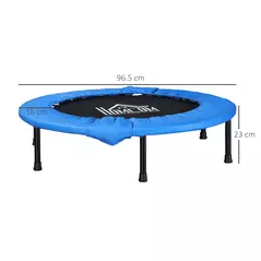 HOMCOM 38" Mini Fitness Trampoline Home Gym Yoga Exercise Rebounder Indoor Outdoor Jumper with Safety Pad, Support Up to 150 KG, Blue and Black - 3