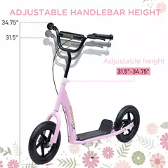 HOMCOM Kids Scooter Kick Scooter, with 12" EVA Tyres, Rear Brake, Big Wheels Scooter for 5-12 Years , Pink - 6