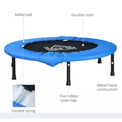 HOMCOM 38" Mini Fitness Trampoline Home Gym Yoga Exercise Rebounder Indoor Outdoor Jumper with Safety Pad, Support Up to 150 KG, Blue and Black - 4