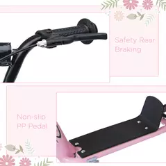 HOMCOM Kids Scooter Kick Scooter, with 12" EVA Tyres, Rear Brake, Big Wheels Scooter for 5-12 Years , Pink - 5