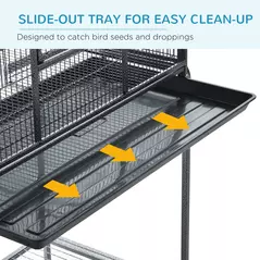 PawHut Large Bird Cage Budgie Cage with Stand, Storage Shelf, Wood Perch for Parrot Canary Parakeet Cockatiels, 81 x 48 x 162.5 cm - 4