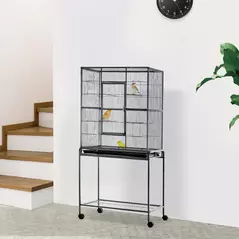 PawHut Large Bird Cage Budgie Cage with Stand, Storage Shelf, Wood Perch for Parrot Canary Parakeet Cockatiels, 81 x 48 x 162.5 cm - 2
