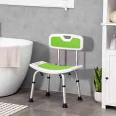 HOMCOM Shower Stool with Backrest, Height Adjustable Shower Chair with Anti-slip Foot Pads, Shower Head Holder, Green - 2