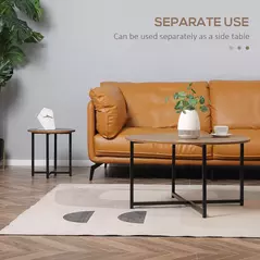 HOMCOM Round Coffee Table, Set of 2 Side Table with Metal Frame, Industrial End Table for Living Room Bedroom, Rustic Brown - 6