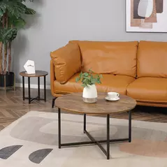 HOMCOM Round Coffee Table, Set of 2 Side Table with Metal Frame, Industrial End Table for Living Room Bedroom, Rustic Brown - 4