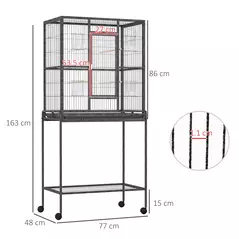 PawHut Large Bird Cage Budgie Cage with Stand, Storage Shelf, Wood Perch for Parrot Canary Parakeet Cockatiels, 81 x 48 x 162.5 cm - 3