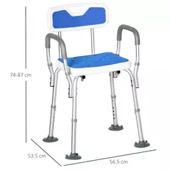 HOMCOM EVA Padded Shower Chair for the Elderly and Disabled, Height Adjustable Shower Stool with Back and Arms, 4 Suction Foot Pads, Blue - 3