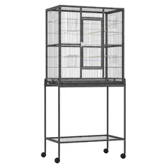 PawHut Large Bird Cage Budgie Cage with Stand, Storage Shelf, Wood Perch for Parrot Canary Parakeet Cockatiels, 81 x 48 x 162.5 cm - 1