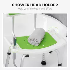 HOMCOM Shower Stool with Backrest, Height Adjustable Shower Chair with Anti-slip Foot Pads, Shower Head Holder, Green - 5
