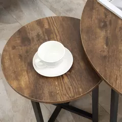 HOMCOM Round Coffee Table, Set of 2 Side Table with Metal Frame, Industrial End Table for Living Room Bedroom, Rustic Brown - 8