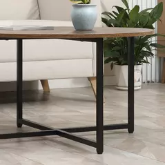 HOMCOM Round Coffee Table, Set of 2 Side Table with Metal Frame, Industrial End Table for Living Room Bedroom, Rustic Brown - 9