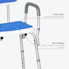 HOMCOM EVA Padded Shower Chair for the Elderly and Disabled, Height Adjustable Shower Stool with Back and Arms, 4 Suction Foot Pads, Blue - 4