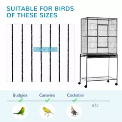 PawHut Large Bird Cage Budgie Cage with Stand, Storage Shelf, Wood Perch for Parrot Canary Parakeet Cockatiels, 81 x 48 x 162.5 cm - 7