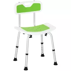 HOMCOM Shower Stool with Backrest, Height Adjustable Shower Chair with Anti-slip Foot Pads, Shower Head Holder, Green - 1