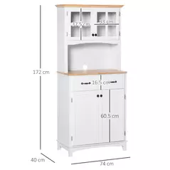 HOMCOM Freestanding Kitchen Cupboard, Kitchen Storage Cabinet with Framed Glass Doors, 2 Drawers, Microwave Counter, 172cm, White - 3