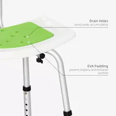 HOMCOM Shower Stool with Backrest, Height Adjustable Shower Chair with Anti-slip Foot Pads, Shower Head Holder, Green - 4