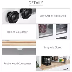 HOMCOM Freestanding Kitchen Cupboard, Kitchen Storage Cabinet with Framed Glass Doors, 2 Drawers, Microwave Counter, 172cm, White - 7