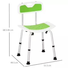 HOMCOM Shower Stool with Backrest, Height Adjustable Shower Chair with Anti-slip Foot Pads, Shower Head Holder, Green - 3