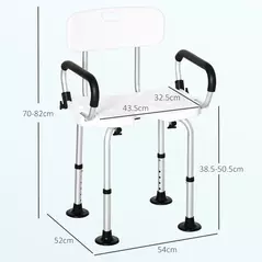 HOMCOM Shower Chair for the Elderly and Disabled, Height Adjustable Shower Stool with Back and Flipped Padded Arms, Suction Foot Pads, White - 3
