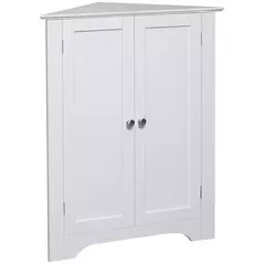 kleankin Triangle Bathroom Cabinet, Corner Bathroom Storage Unit with Adjustable Shelf and Recessed Door, Free Standing, White - 1