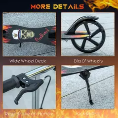 HOMCOM Kids Foldable Kick Scooter w/ Adjustable Height, Break, Big Wheels, for Ages 7-14 Years - Black - 6