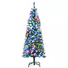 HOMCOM 5FT Tall Prelit Pencil Slim Artificial Christmas Tree with Realistic Branches, 250 Colourful LED Lights and 408 Tips, Xmas Decoration, Green - 1