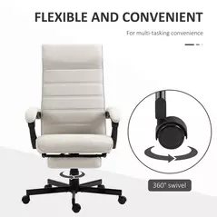 Vinsetto Office Chair, Computer Desk Chair, Fabric Swivel Chair with Adjustable Height and Rolling Wheels for Home Office Work Study, Cream White - 6