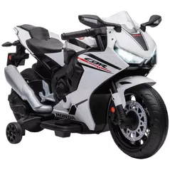 HOMCOM 6V Honda Licensed Kids Motorcycle w/ Music, Training Wheels - White - 1