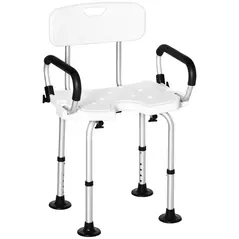 HOMCOM Shower Chair for the Elderly and Disabled, Height Adjustable Shower Stool with Back and Flipped Padded Arms, Suction Foot Pads, White - 1