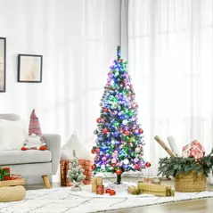 HOMCOM 5FT Tall Prelit Pencil Slim Artificial Christmas Tree with Realistic Branches, 250 Colourful LED Lights and 408 Tips, Xmas Decoration, Green - 2