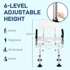 HOMCOM Shower Chair for the Elderly and Disabled, Height Adjustable Shower Stool with Back and Flipped Padded Arms, Suction Foot Pads, White - 6
