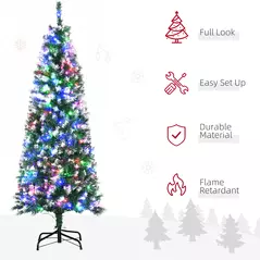HOMCOM 5FT Tall Prelit Pencil Slim Artificial Christmas Tree with Realistic Branches, 250 Colourful LED Lights and 408 Tips, Xmas Decoration, Green - 4