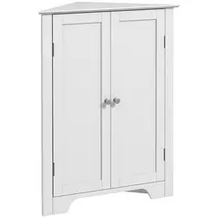 kleankin Triangle Bathroom Cabinet, Corner Bathroom Storage Unit with Adjustable Shelf and Recessed Door, Free Standing, White - 1