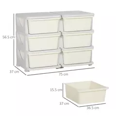 HOMCOM Kids Storage Unit, with Six Drawers - Cream - 3